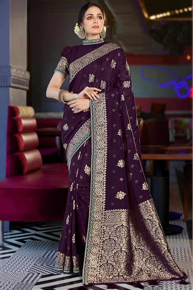 Buy Romunza Designer Self Design Bollywood Art Silk Purple Sarees Online @  Best Price In India | Flipkart.com