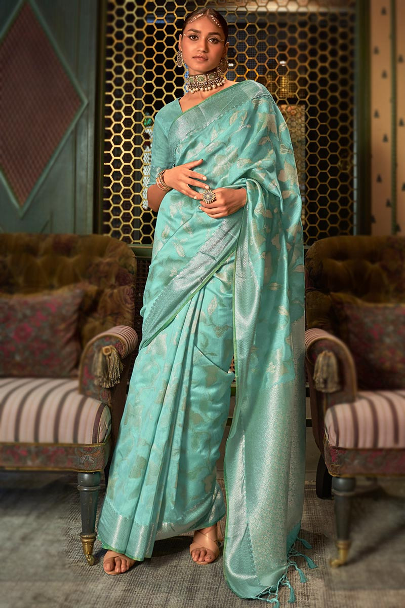 Mint green banarasi silk saree - G3-WSA55012 | G3nxt.com