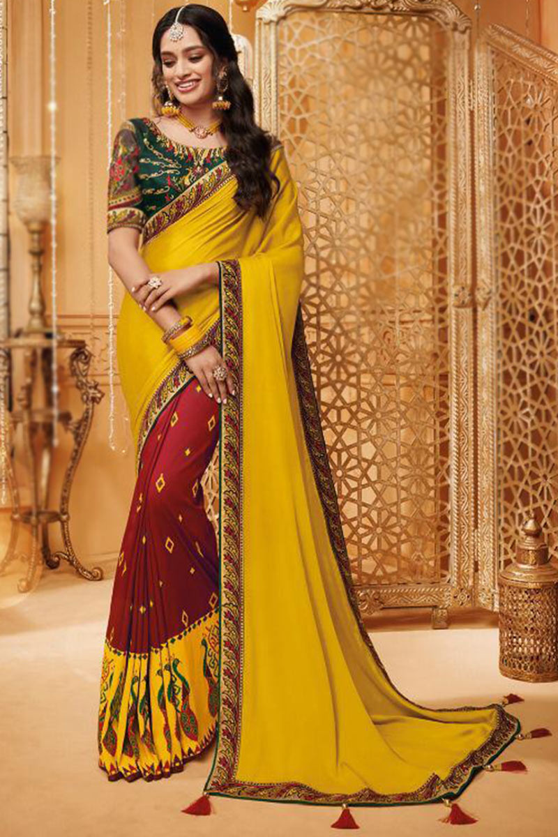 DAZZLING DESIGNER HALF AND HALF SAREES FOR PARTY WEAR | by simaayafashions  | Medium