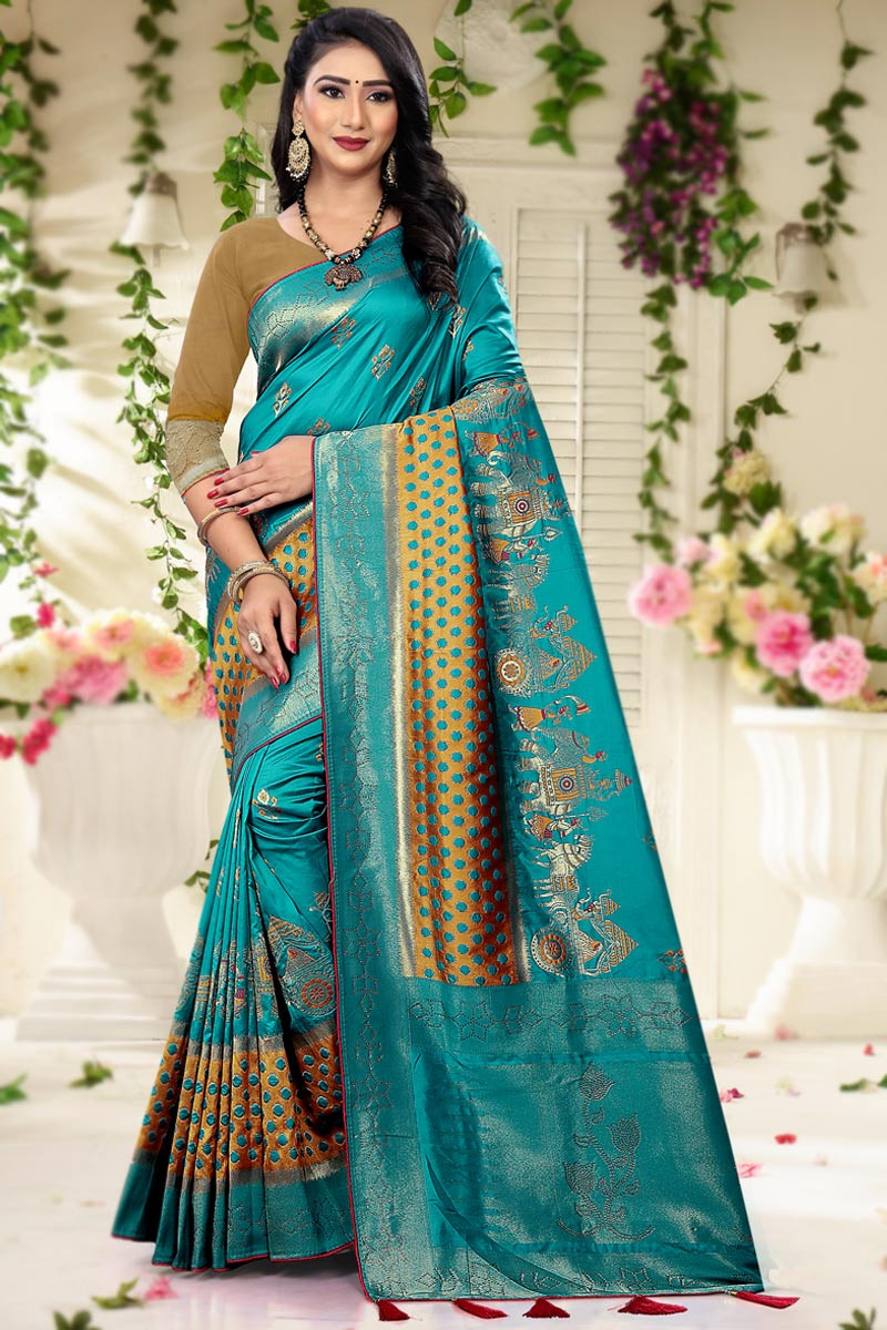 Aqua Blue Georgette Contemporary Saree – Mindhal