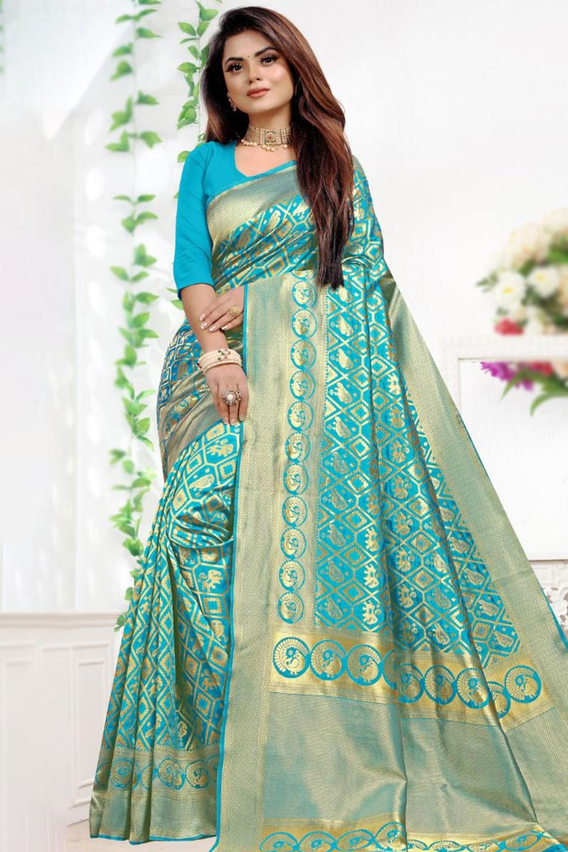 Buy Aqua Blue Paithani Silk Zari Woven Saree by Designer TASARIKA for Women  online at Kaarimarket.com