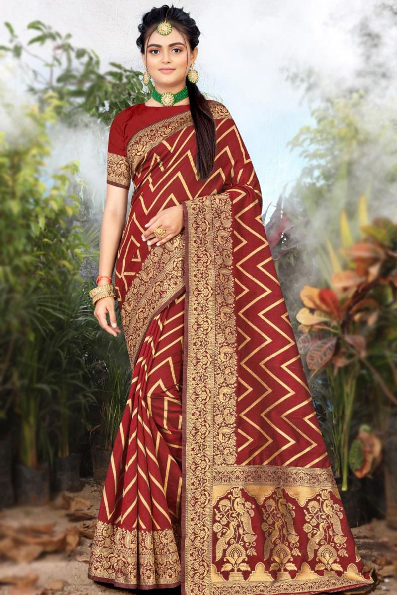 MAROON COLOUR PURE SOFT SEMI SILK SAREE WITH ATTRACTIVE BLOUSE PIECE W –  Sareeko