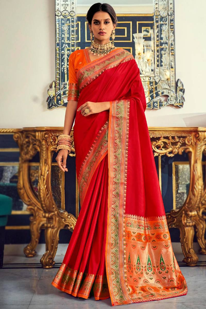 Blood Red Color Sequin Work Festive Wear Saree Online – Cygnus Fashion