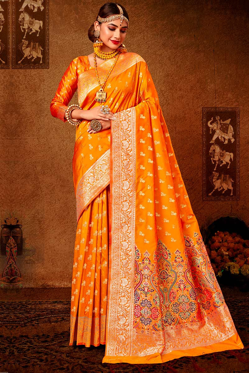 Embroidered Silk Mustard Yellow Saree