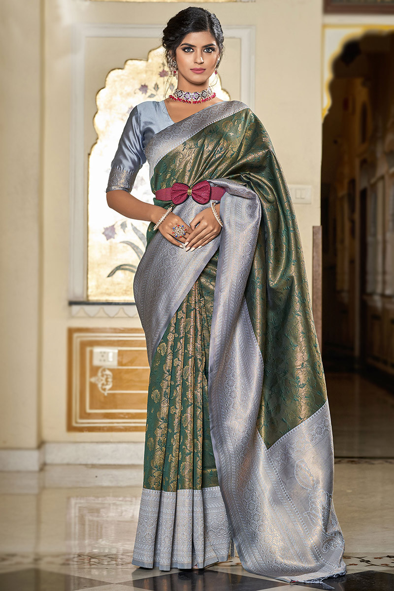 Buy BANARASI PATOLA Pista With Silver Zari Weaved Banarasi Silk Saree And  Beautiful Jacquard Weave Pallu And Blouse With Blouse Piece | Shoppers Stop