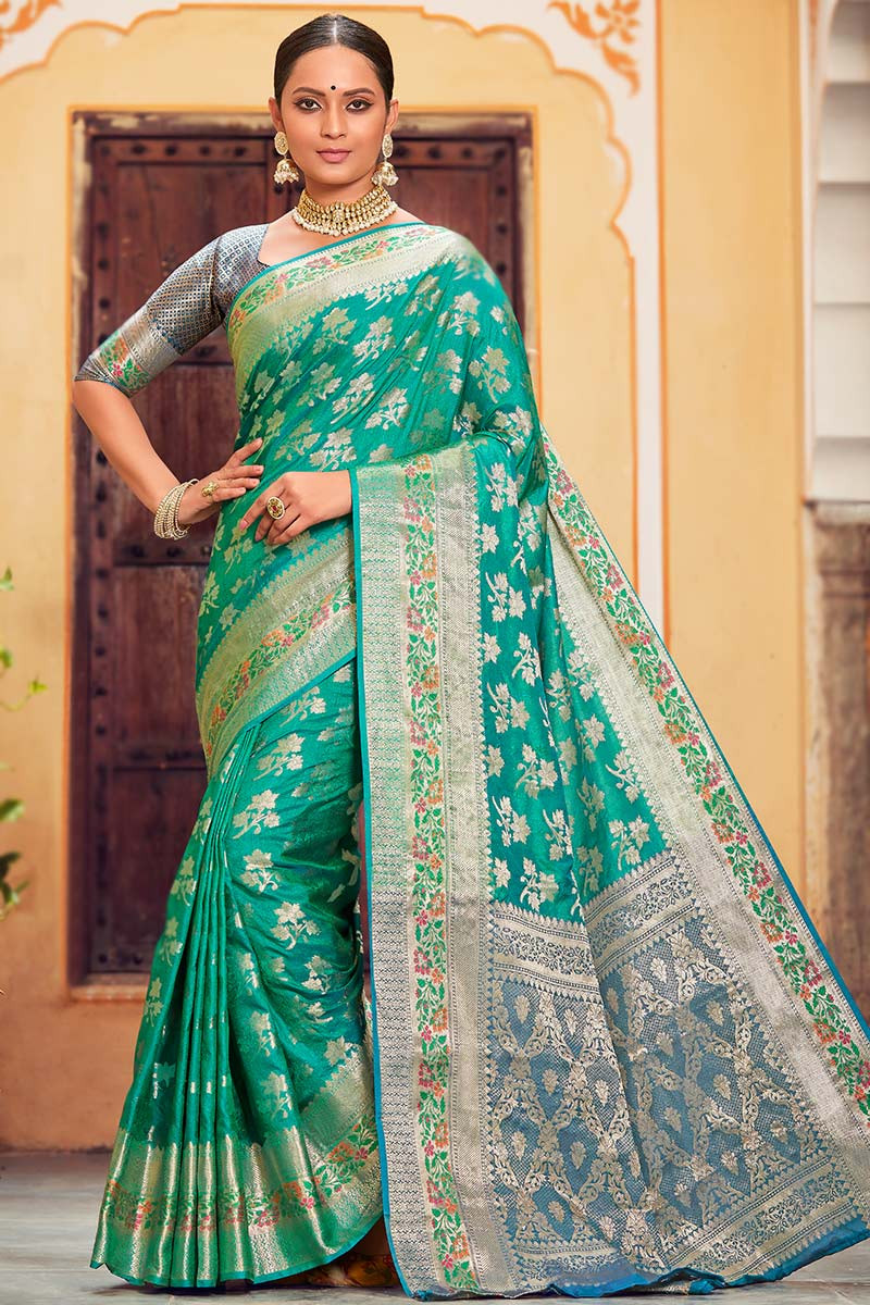 latest designer green silk saree | Saree designs party wear, Bridal blouse  designs, Saree