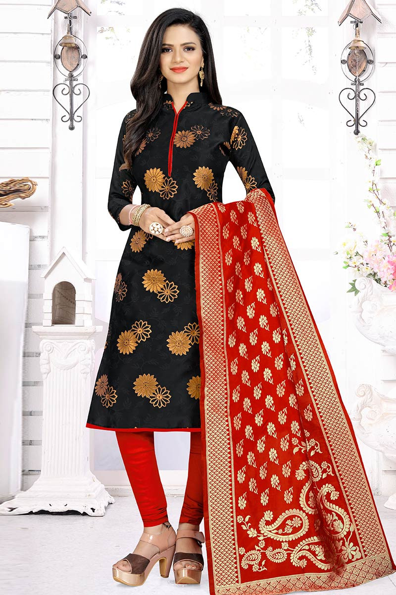 Churidar Suit In Black Woven Zari Fabric LSTV110605