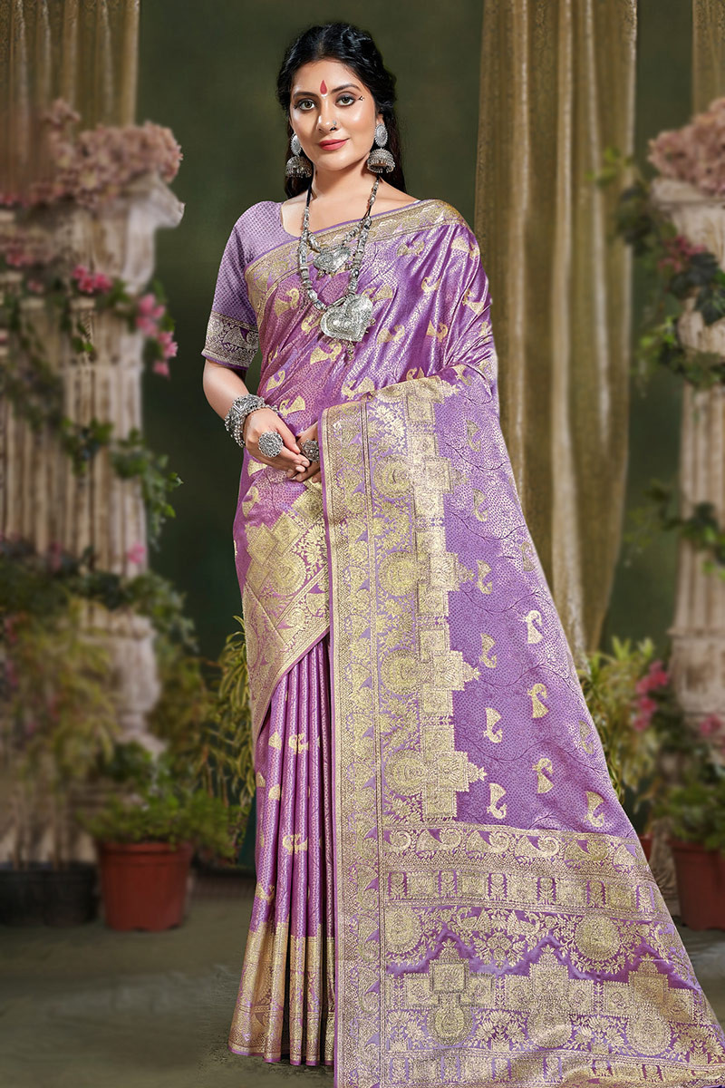 Banarasi Kora Saree With Meenakari Border-Lavender – Banarasikargha