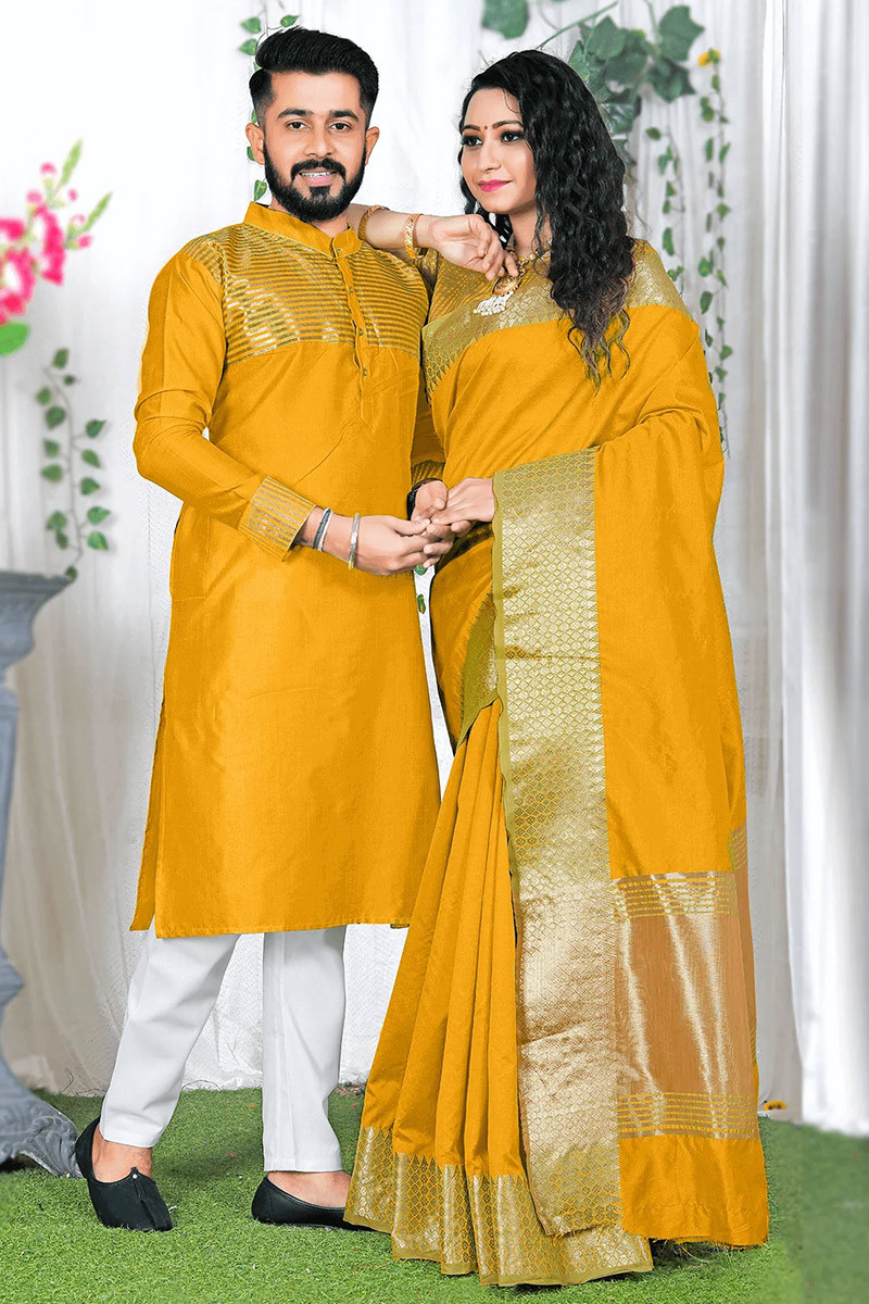 Yellow saree outfit discount