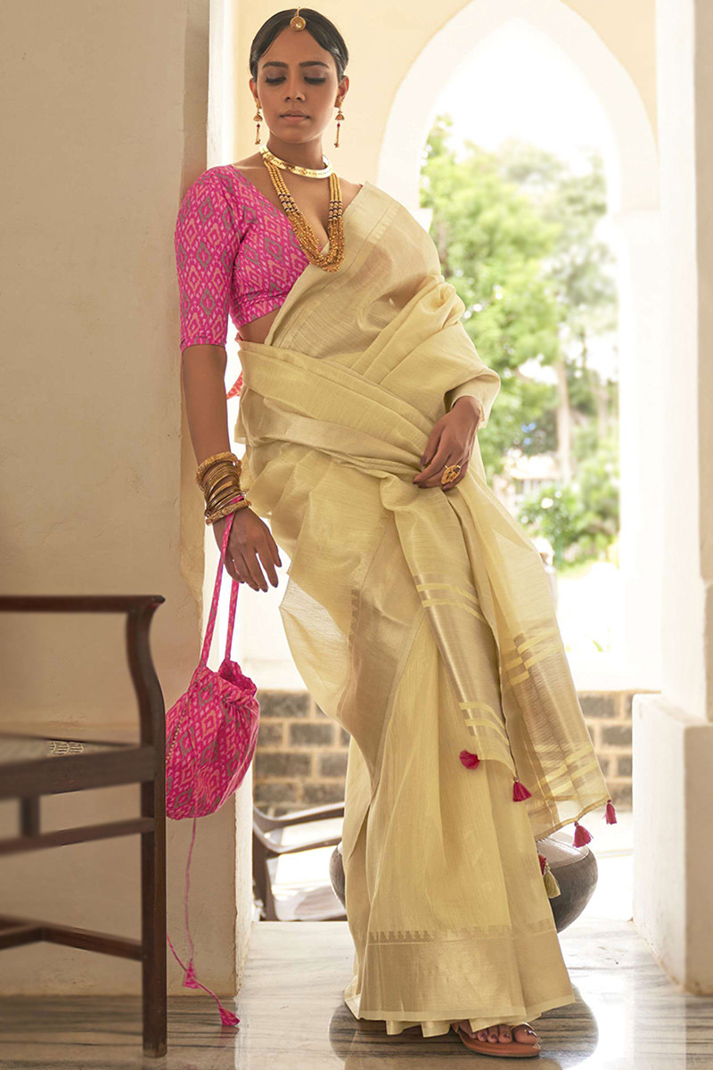 Beige organza saree outlet