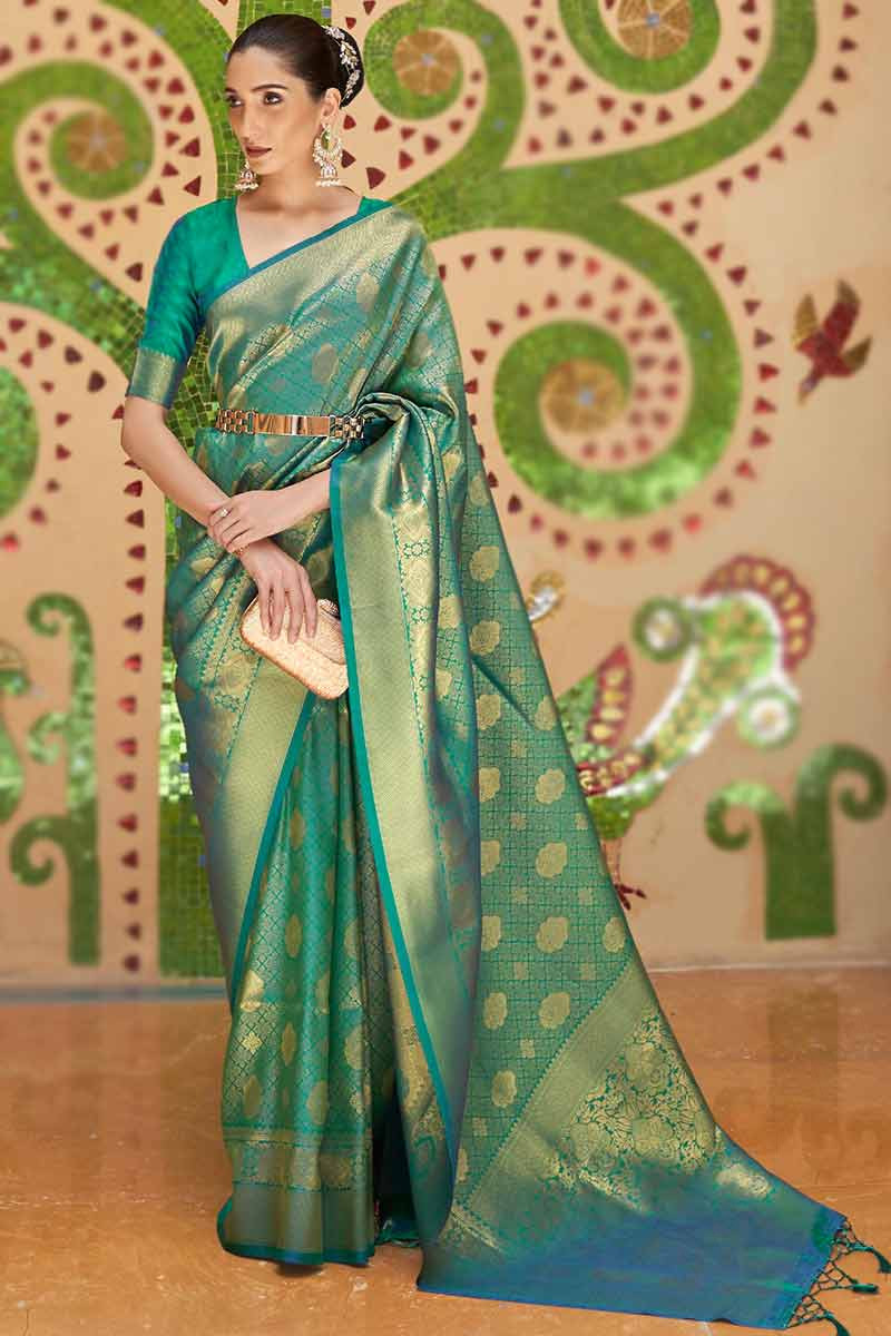 Green Color Pure Silk Wedding Wear Saree