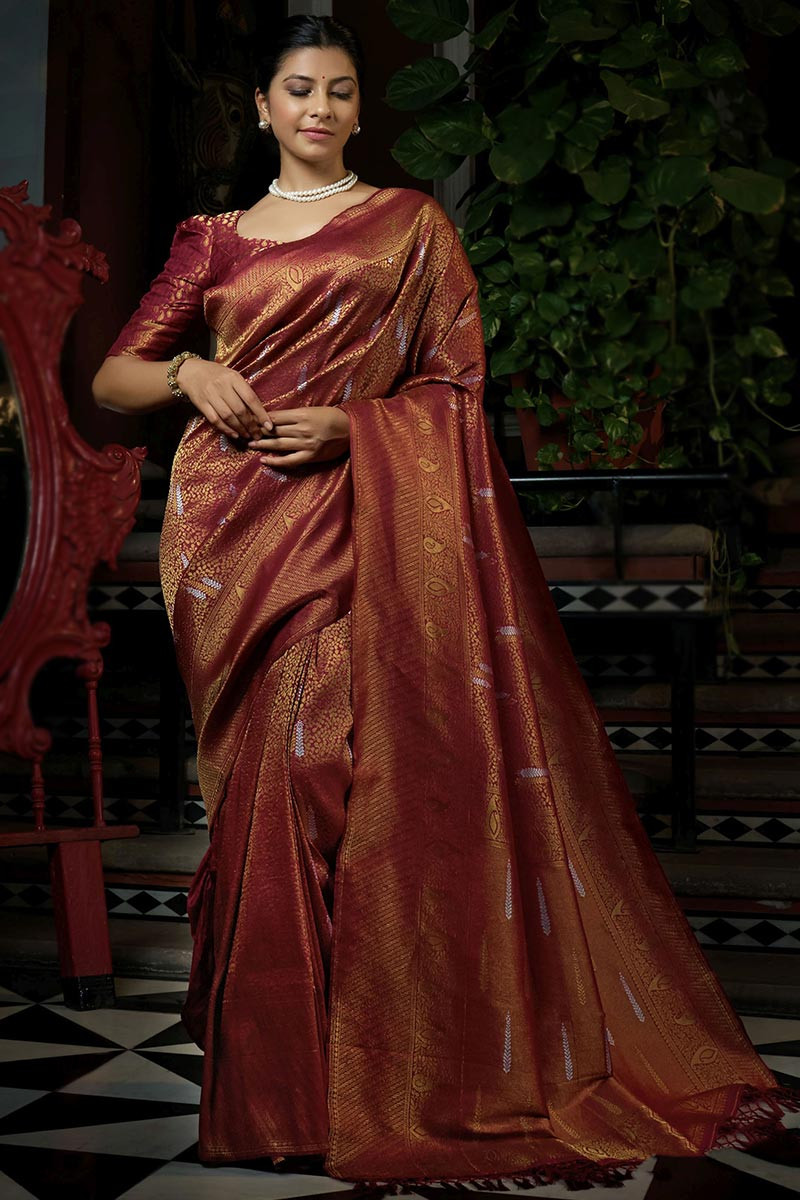 Buy Maroon Saree Online : 218316 -