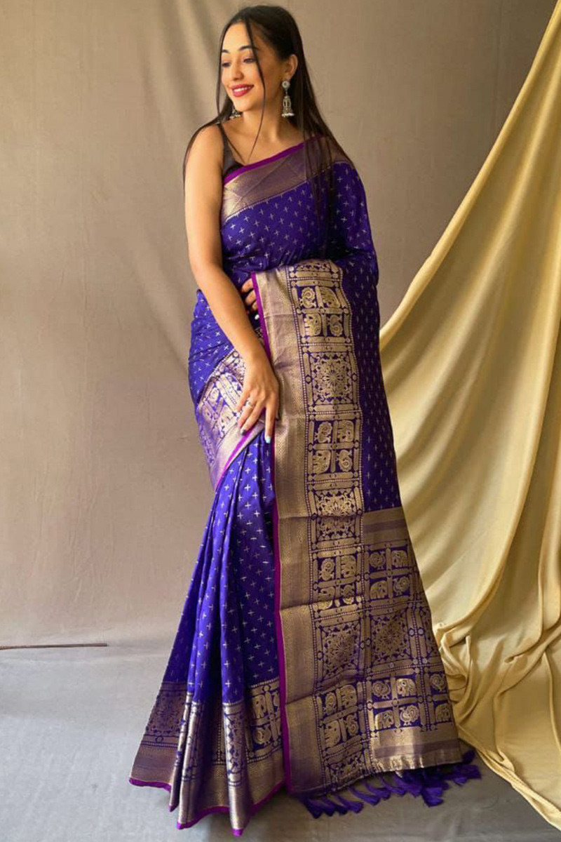 Royal blue silk saree for wedding new arrivals