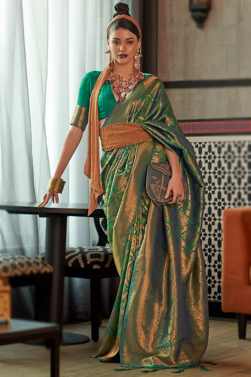 Buy Woven Zari Silk Emerald Green Saree|SARV149603