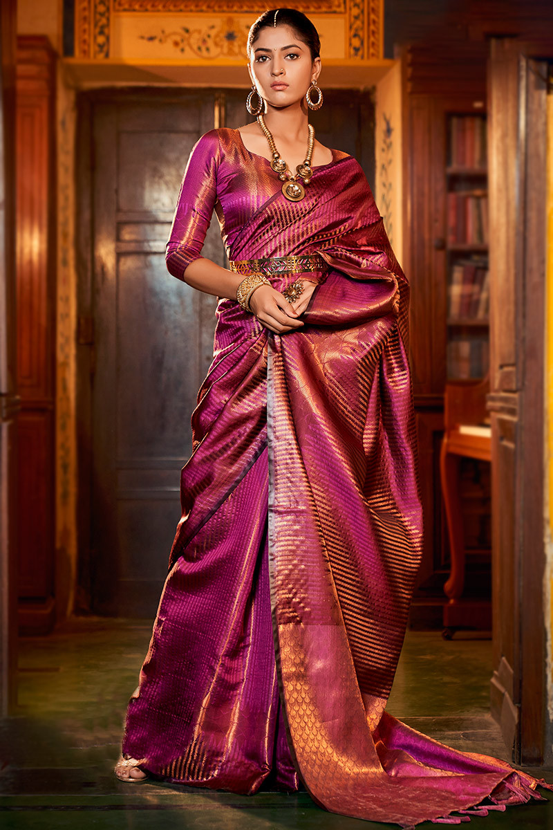 Order Online Woven Zari Silk Magenta Pink Saree SARV146972