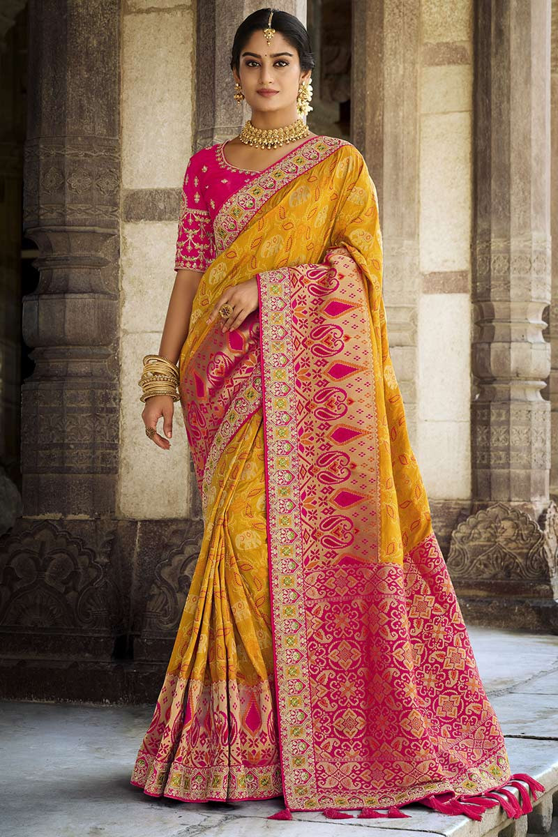 Kashvi Sarees Ombre Dyed Bollywood Georgette Saree (Yellow,Red)
