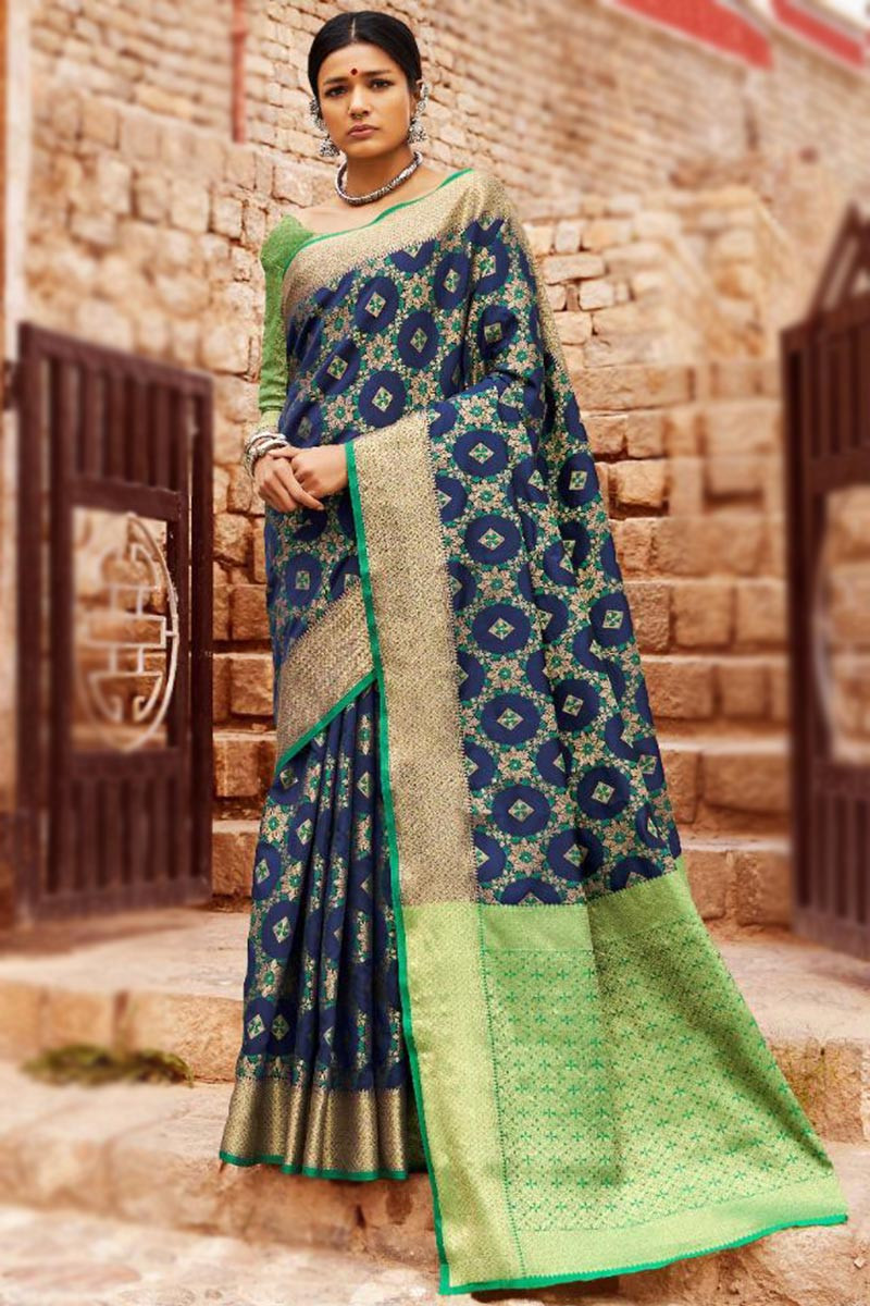 Divas Fashion Woven Zari Silk Navy Blue Saree SARV132882