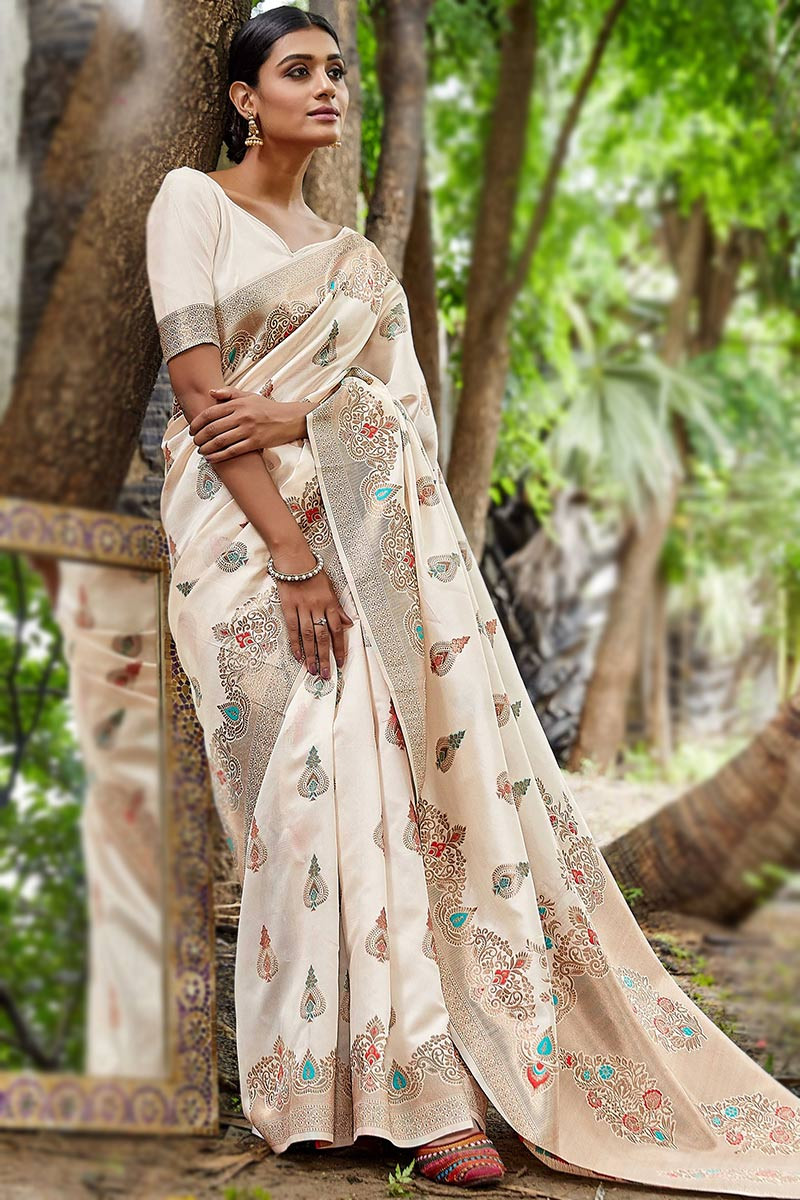 Off white online party wear sarees