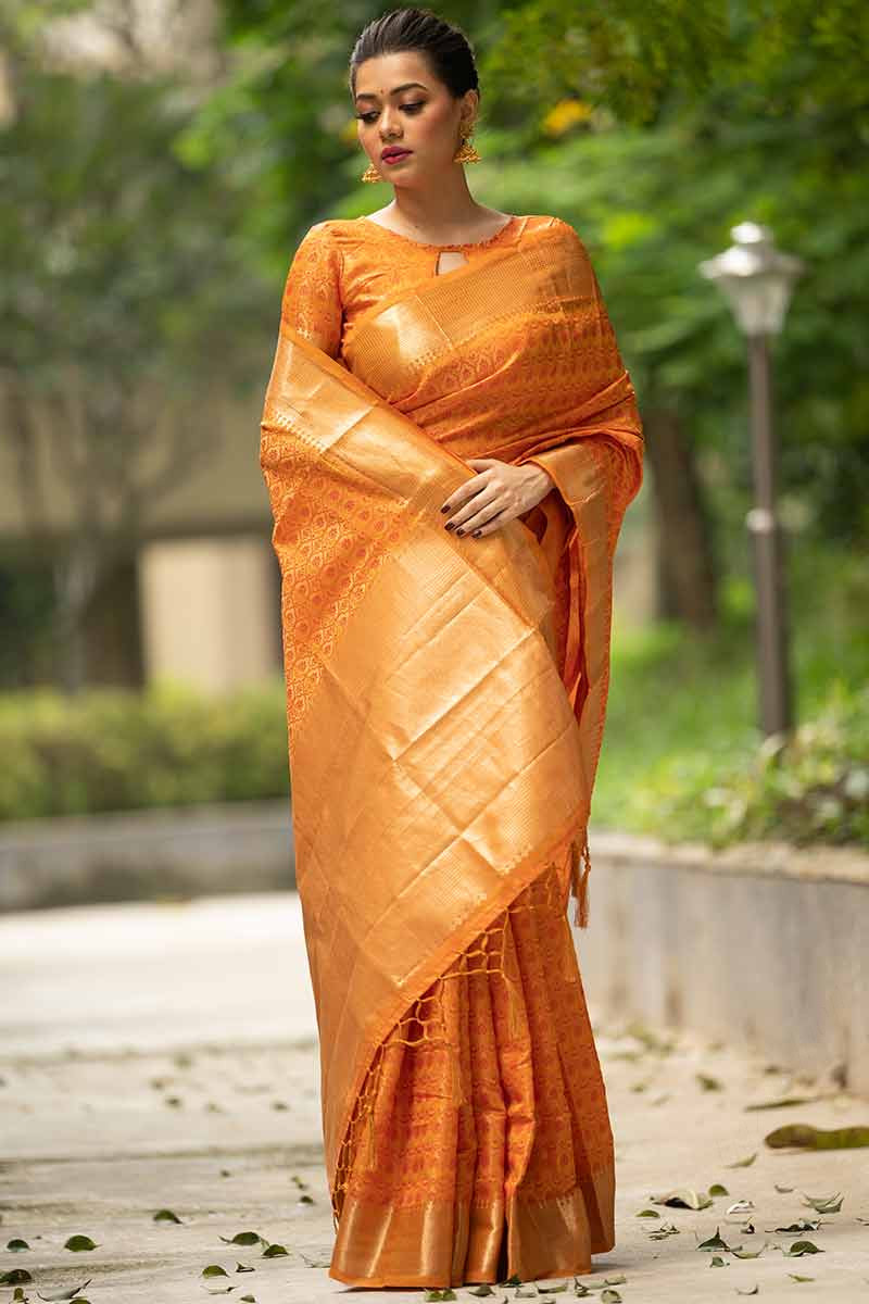 Range in Budget Orange Silk Saree SARV120832