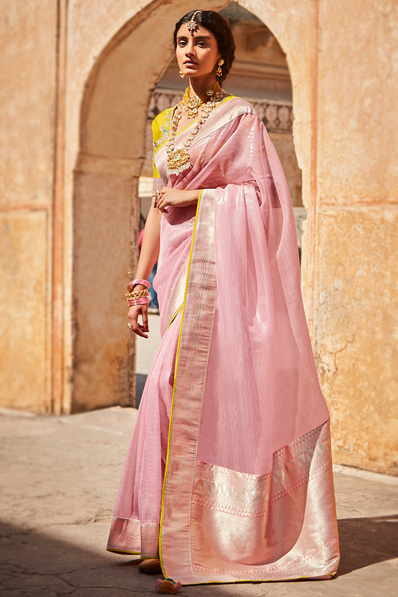 Pink Yellow Saree - Buy Pink Yellow Saree online in India