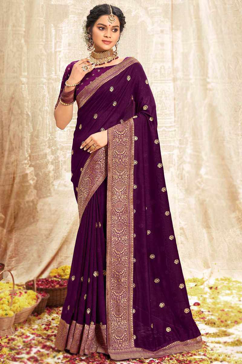 In Style Zari Embroidered Silk Violet Purple Saree|SARV09010