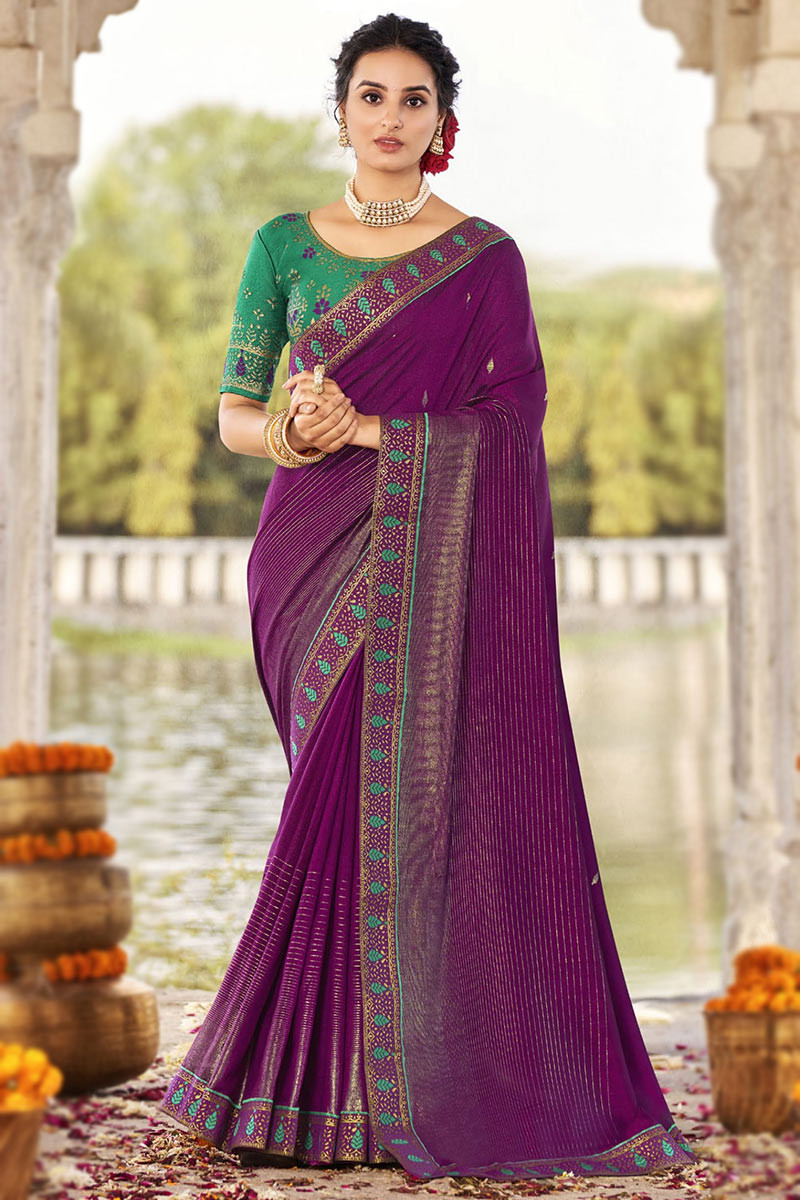 Purple Indian Woman's Party & festival Fancy Designer Sari Muslim