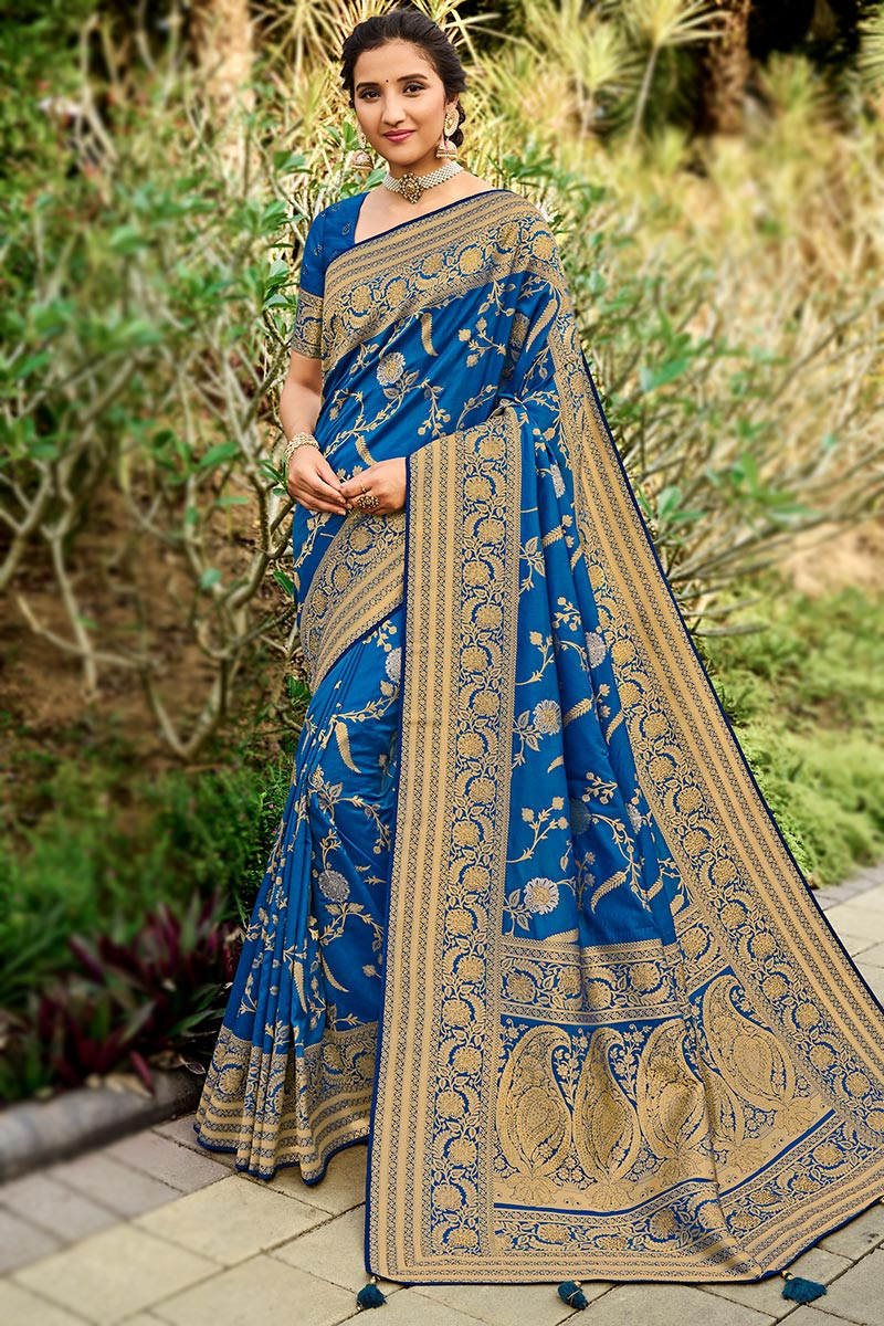 Royal Blue Hand Bandhej Bandhani Saree With Weaving Border – Bahuji -  Online Fashion & Lifestyle Store