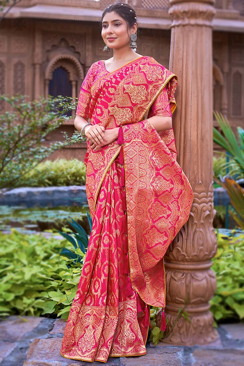 BEAUTIFUL & CLASSY RUBY SAREE & BLOUSE ( YMN-19 ) | Stylish sarees, Saree, Saree  blouse