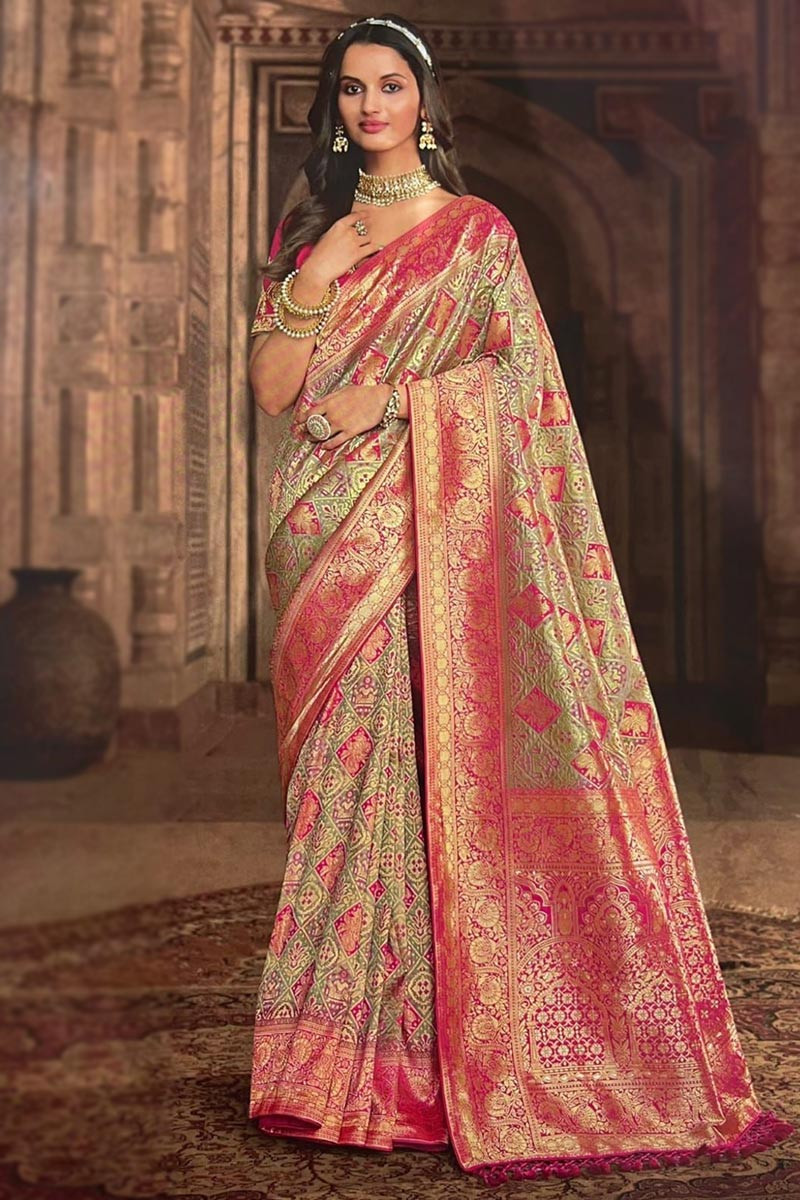 Buy Pink & Sage Green Imran Coat Embroidered Saree With Unstitched Blouse  Online - RI.Ritu Kumar International Store View