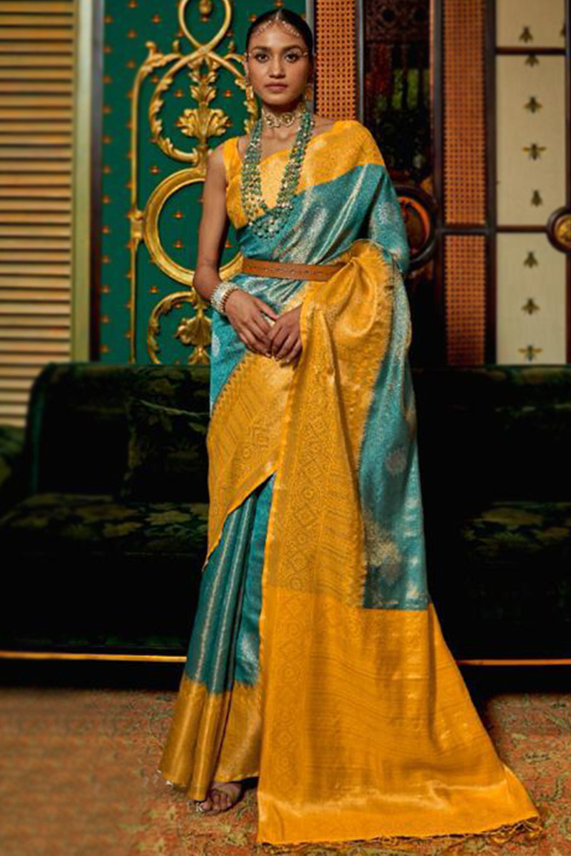 Jewellery for blue cheap silk saree