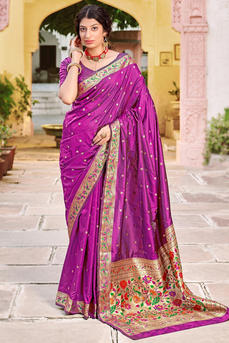 Aggregate 234+ violet saree with pink blouse