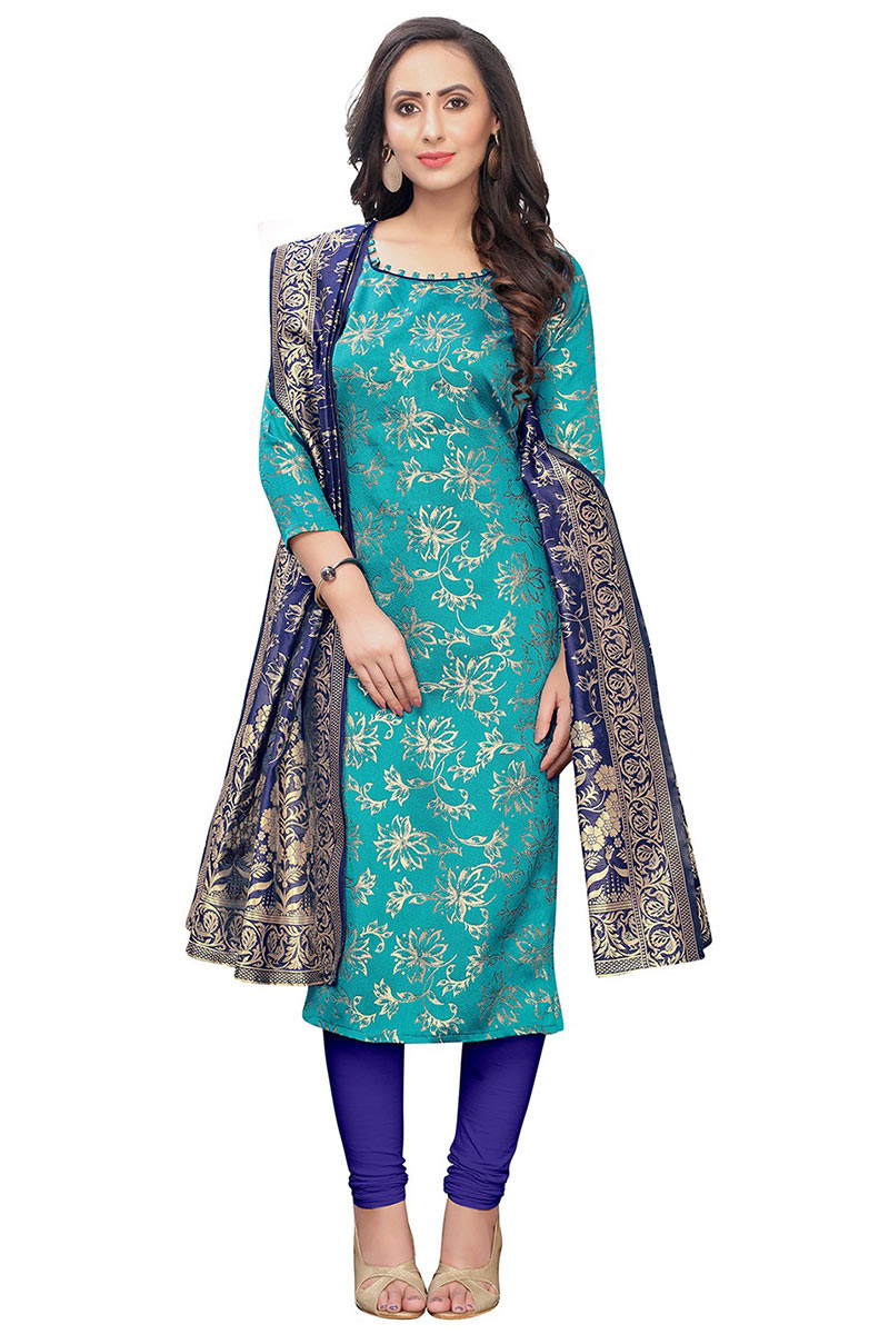 Shopping Online Woven Zari Sky Blue Churidar Suit LSTV112811