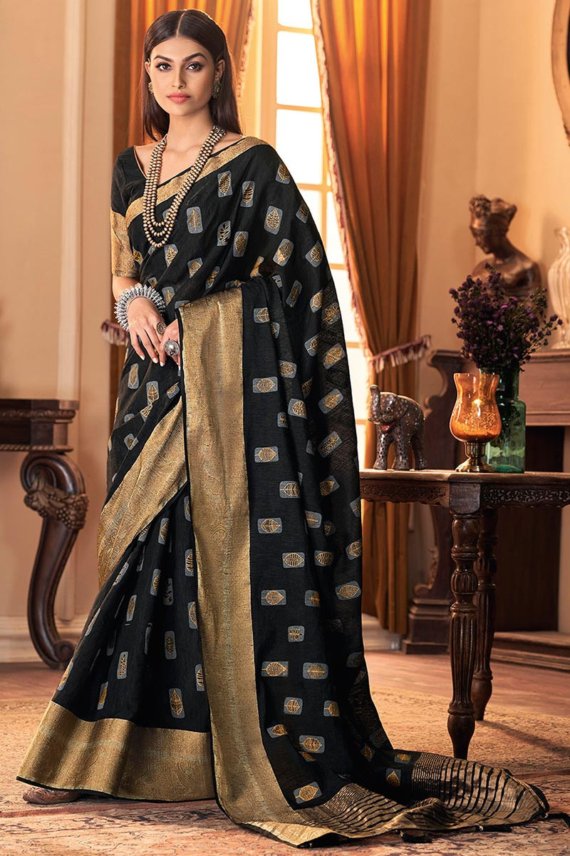 Gratifying Black Soft Banarasi Silk Saree With Felicitous Blouse Piece at  Rs 1899.00 | सॉफ्ट सिल्क साड़ी - Shivam E-Commerce, Surat | ID:  2852769189391