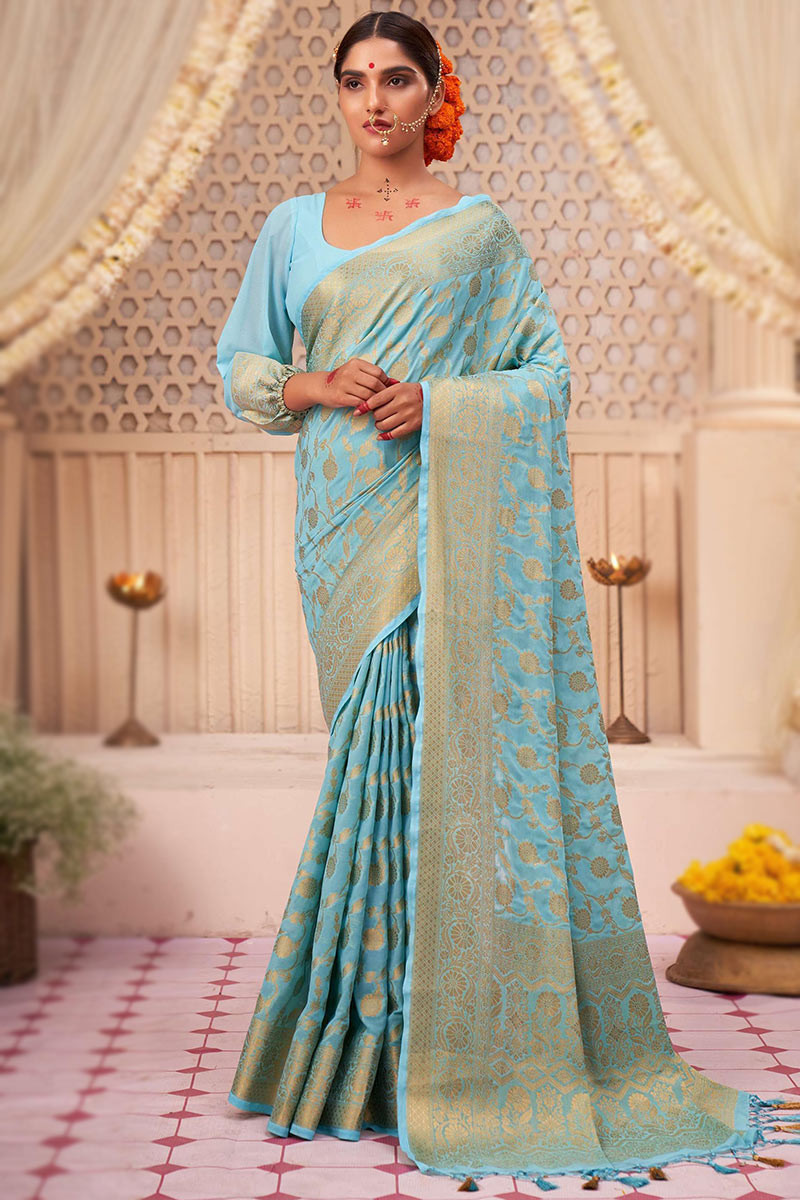 Sky blue wedding best sale saree