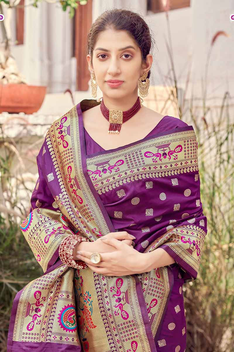 Purple Banarasi Silk Saree With Blouse 249065