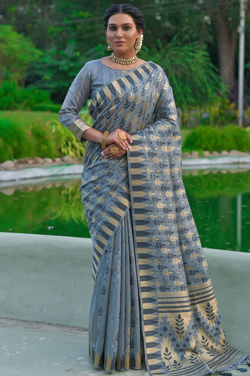Grey saree party wear store