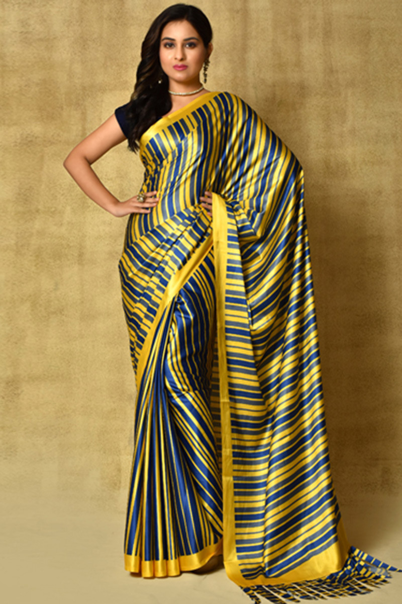 Buy Traditional Satin Blend Printed Saree Festive Wear Online at Best Price  | Cbazaar