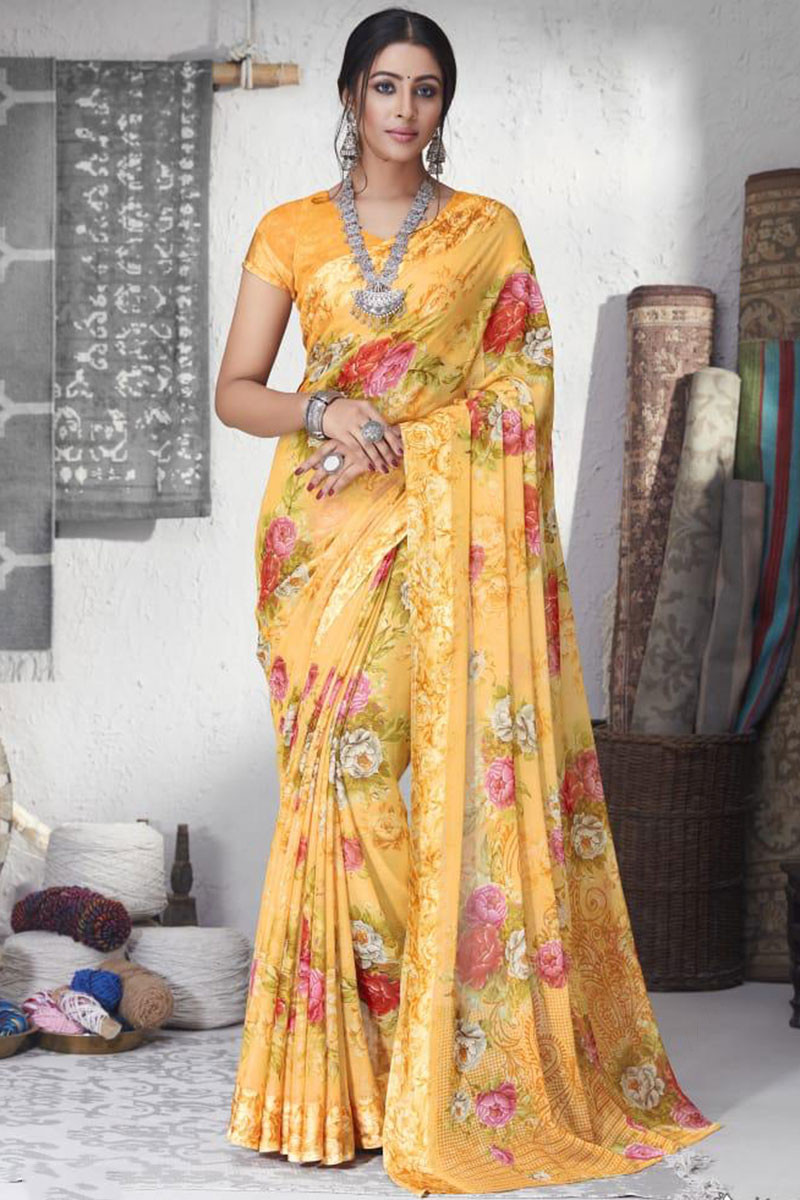 Rupali Ganguly Yellow Bollywood Designer Chiffon Saree SFBLK10905 –  ShreeFashionWear