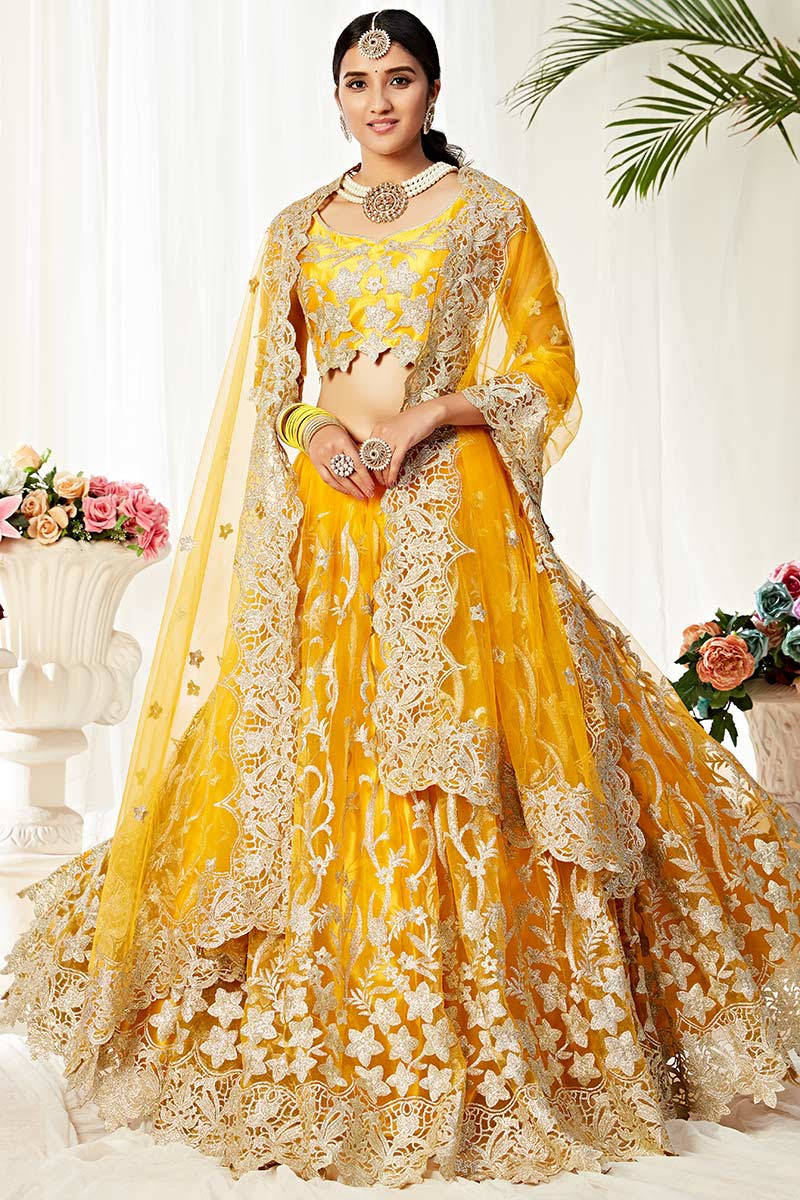 Yellow Net Lehenga With Net Choli