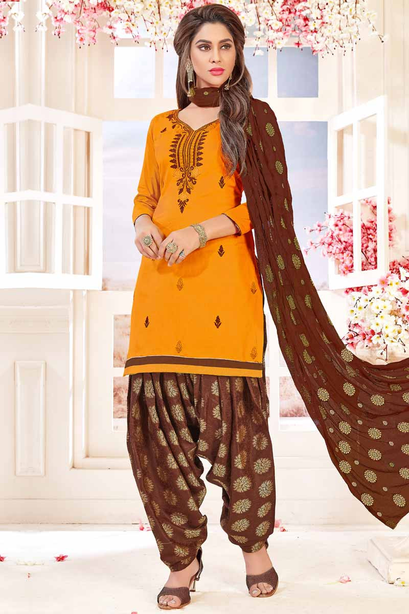 Luxurious Yellow Color Party Wear Cotton Long Readymade Kurta With