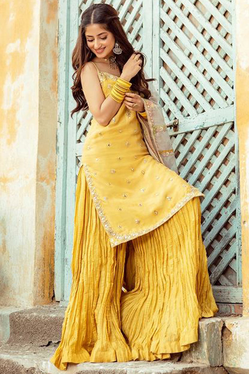 Yellow Sharara Set with Gota Patti – Atmanindia.com