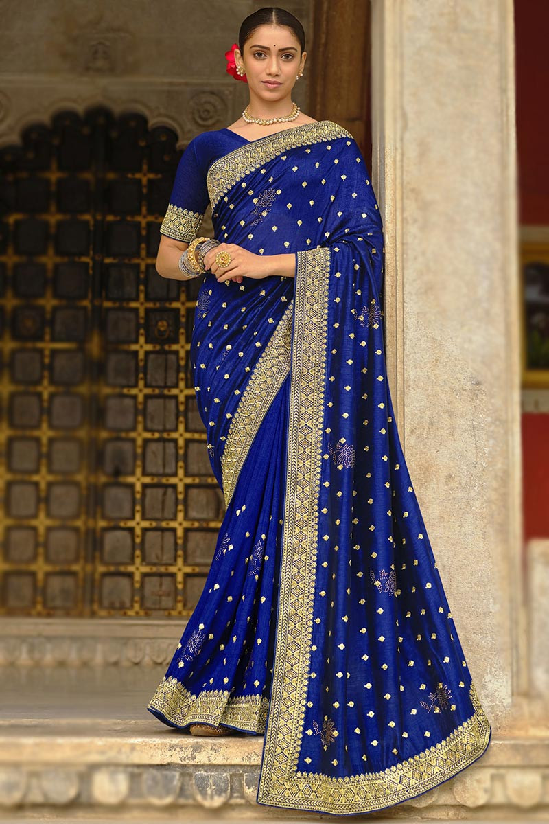Buy Royal blue Sarees for Women by BESUCHER Online | Ajio.com