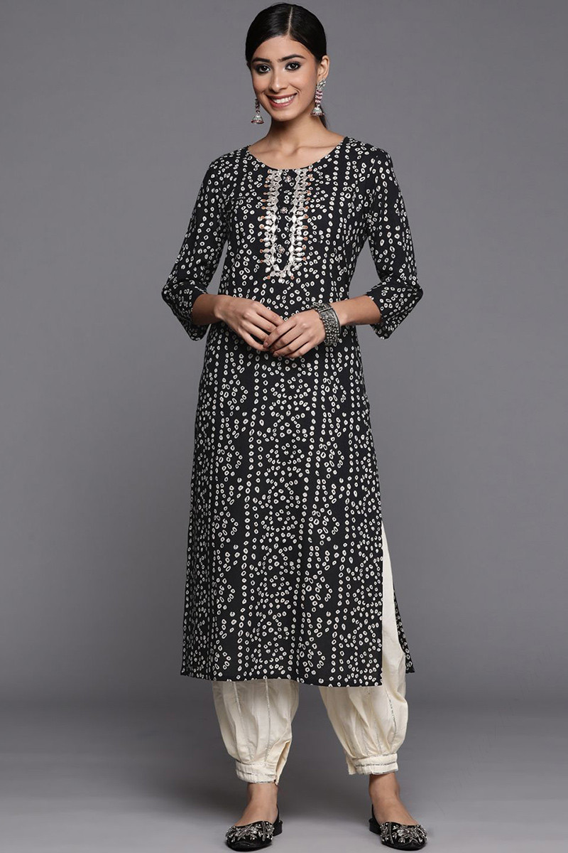 Zari Embroidered Cotton Black Kurti
