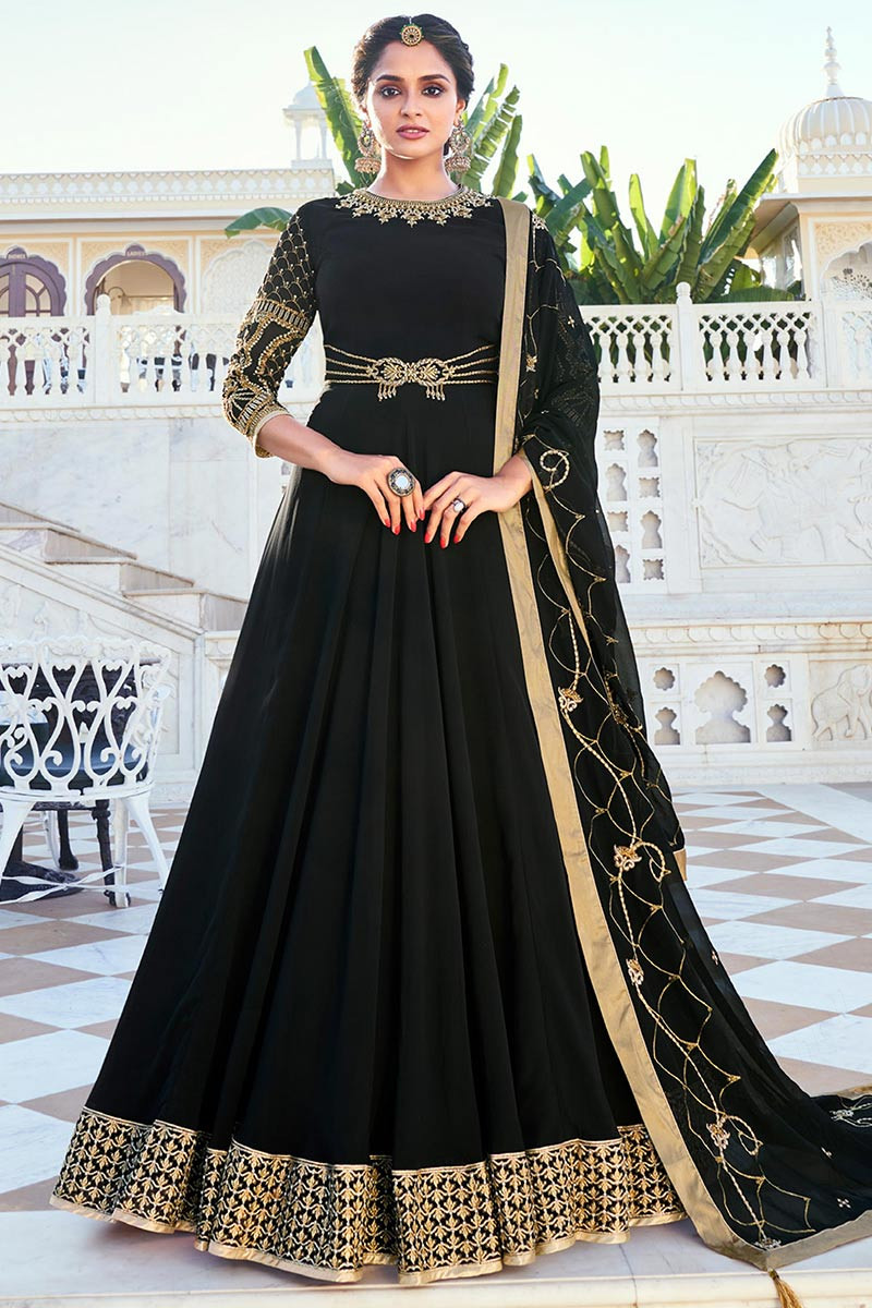 Net Embroidery Anarkali Suit In Black Colour - SM1640603