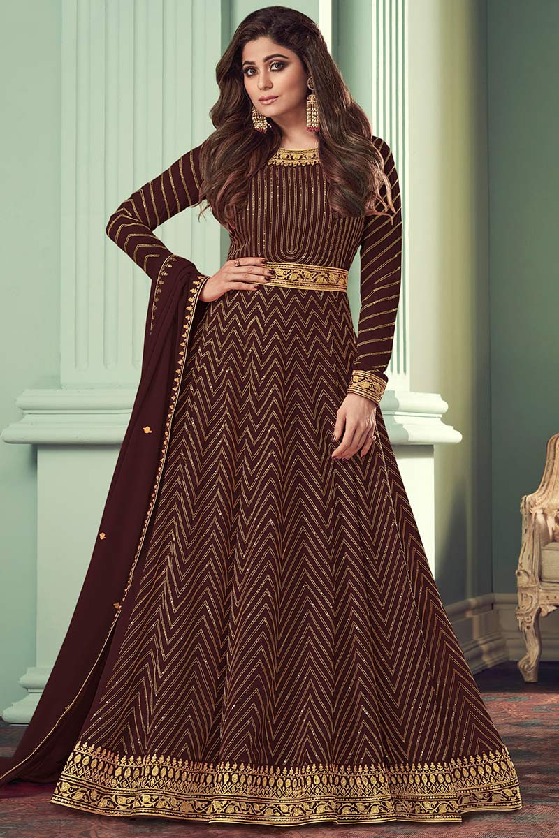 Maroon colour cheap anarkali suit