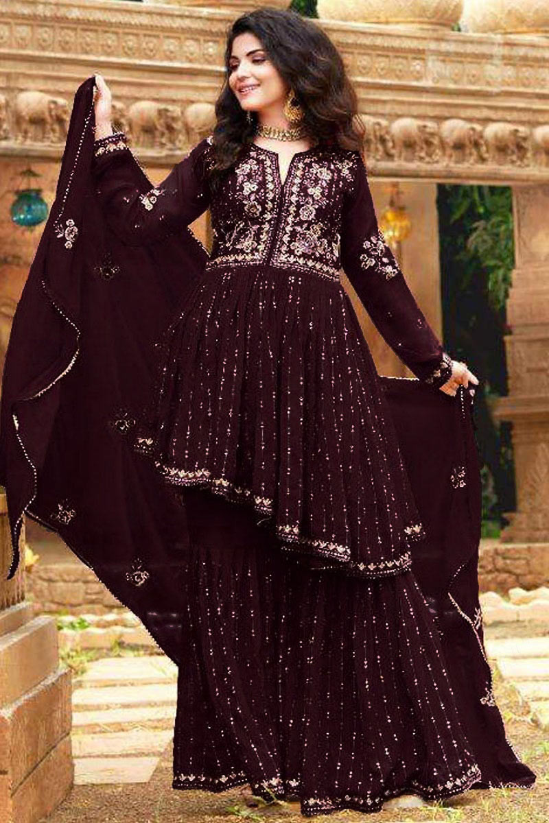 Buy Rama Georgette Party Wear Embroidery Work Sharara Suit Online From  Wholesale Salwar.