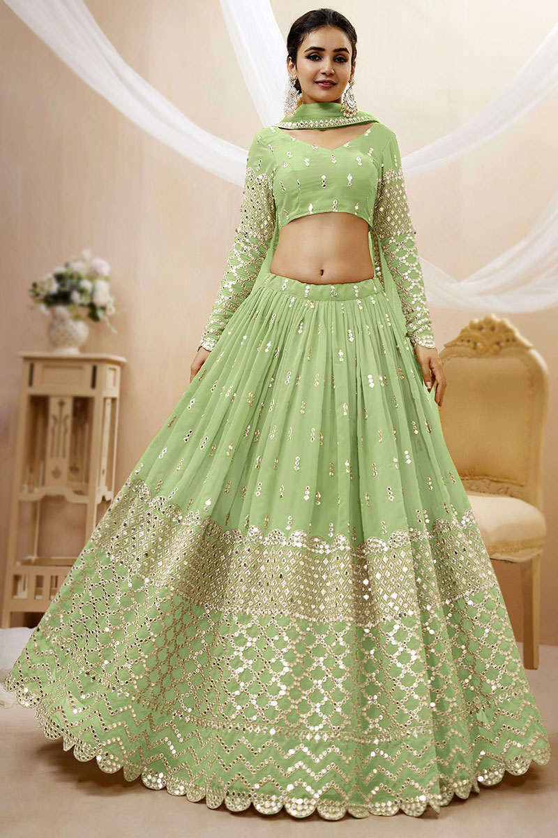 Zari Embroidered Lehenga in Pistachio Green