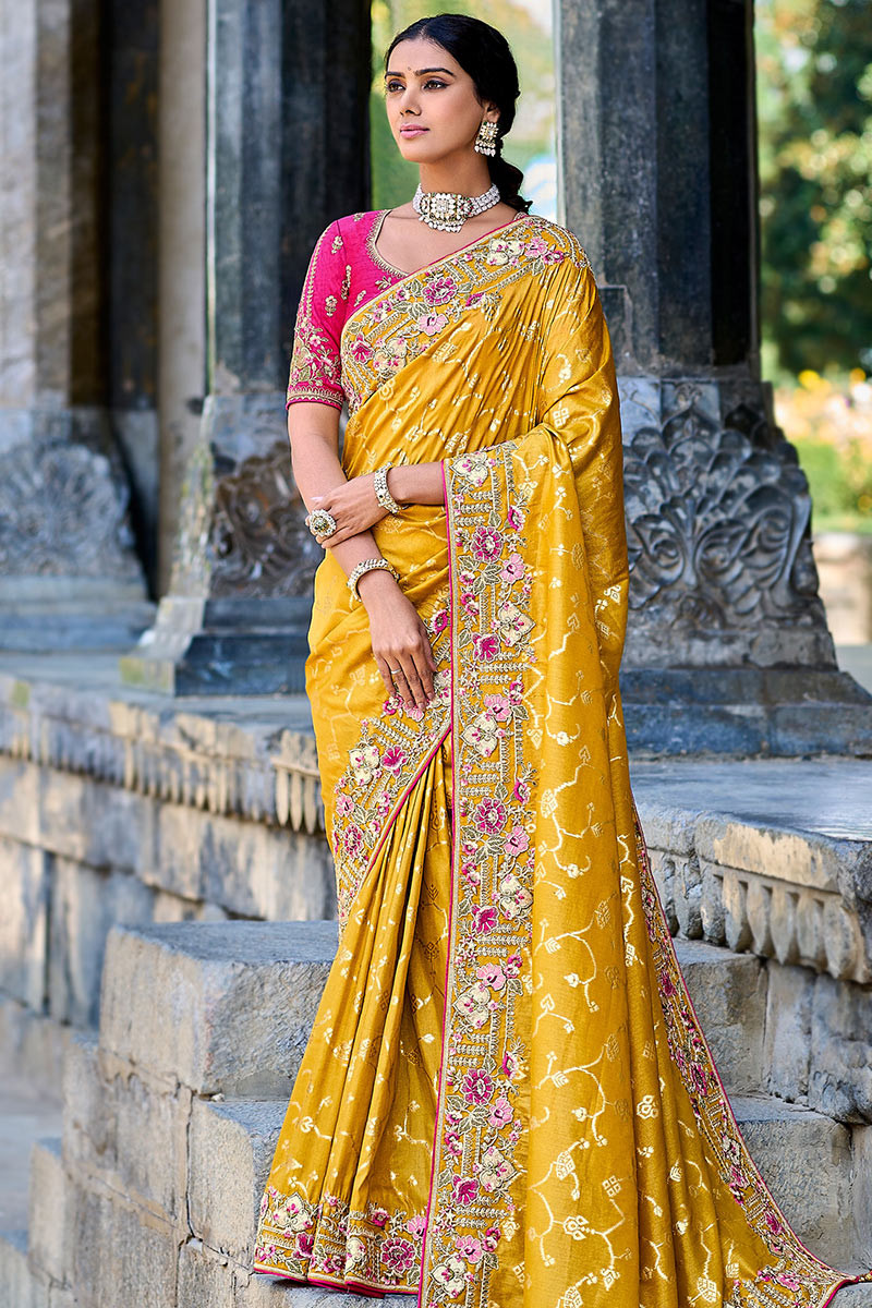 Yellow marriage saree cheap