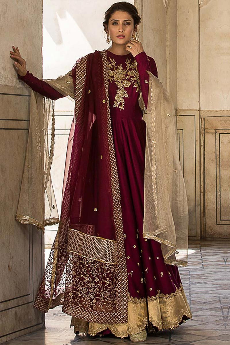 Buy Coral Red Embroidered Muslin Silk Pakistani Salwar Suit Online At Zeel  Clothing