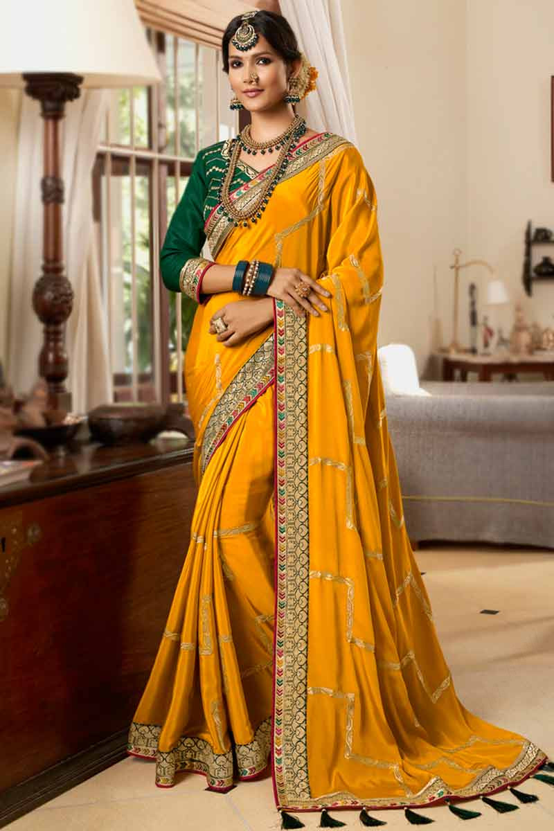 Yellow Designer Saree for women, designer latest wedding wear saree